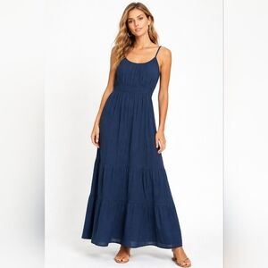 Pact Coastal Double Gauze Cami Maxi Dress French Navy XL L NWT